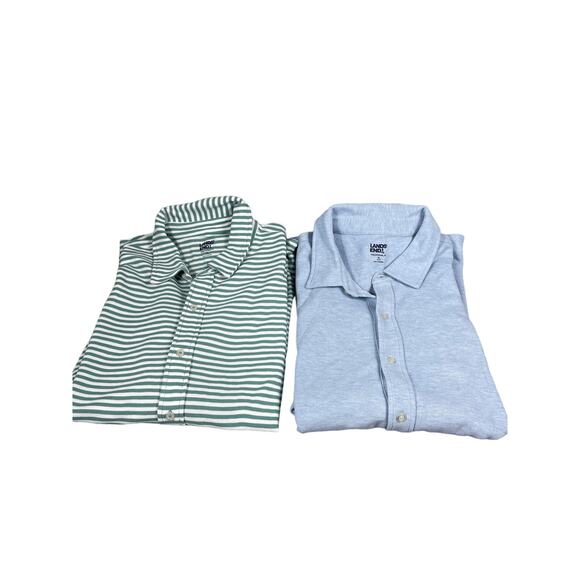 Lands' End Set Of 2 Mens Size XL Button Up Long Sleeve Polo Green Stripe Blue - Picture 1 of 9